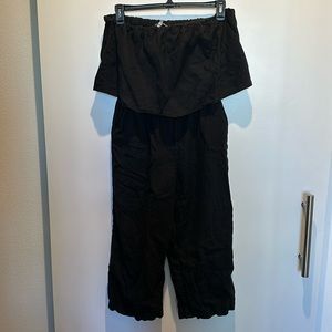 Black linen strapless jumpsuit